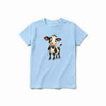 A powder short-sleeve crewneck t-shirt for youth featuring a graphic of a farm animal on the front.