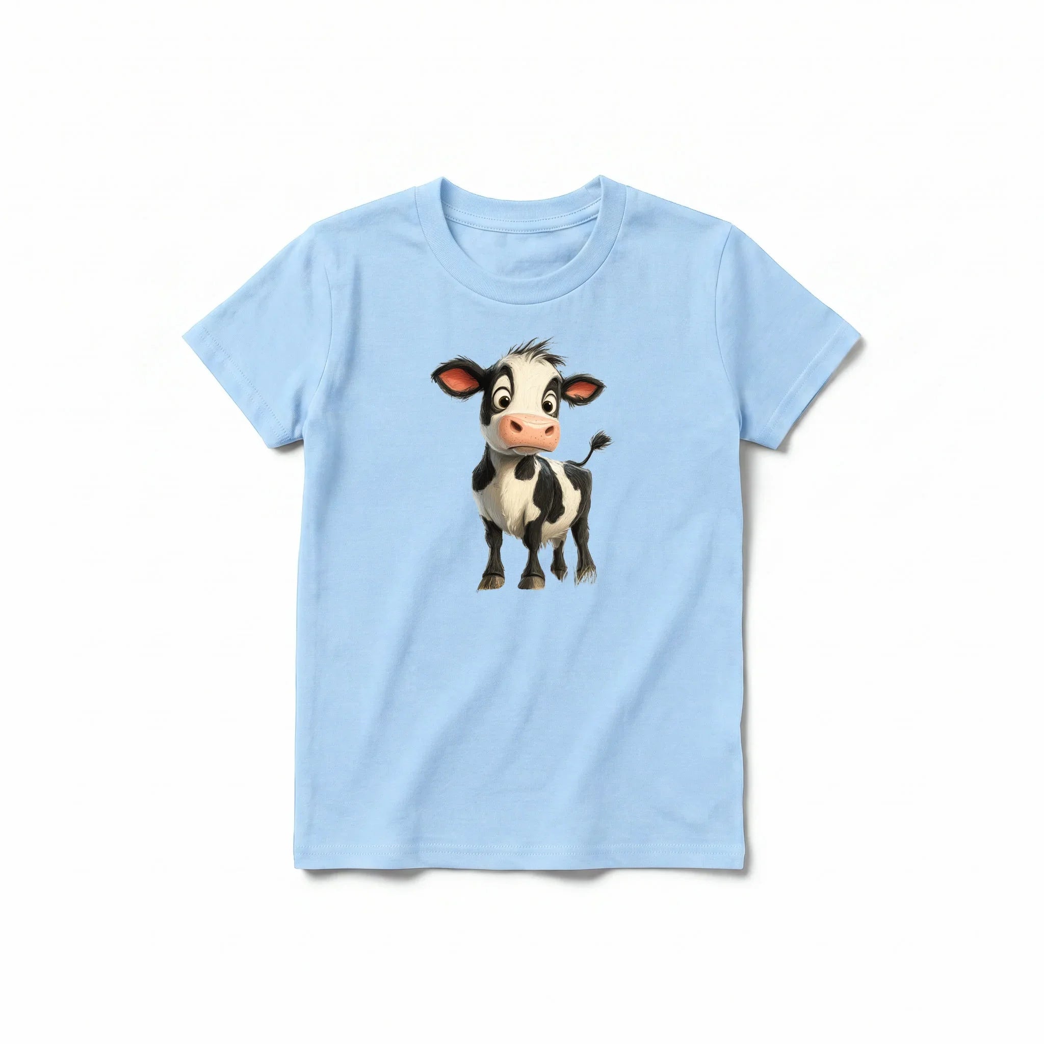 A powder short-sleeve crewneck t-shirt for youth featuring a graphic of a farm animal on the front.