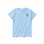 A powder short-sleeve crewneck t-shirt for youth featuring a graphic of a farm animal on the left chest.