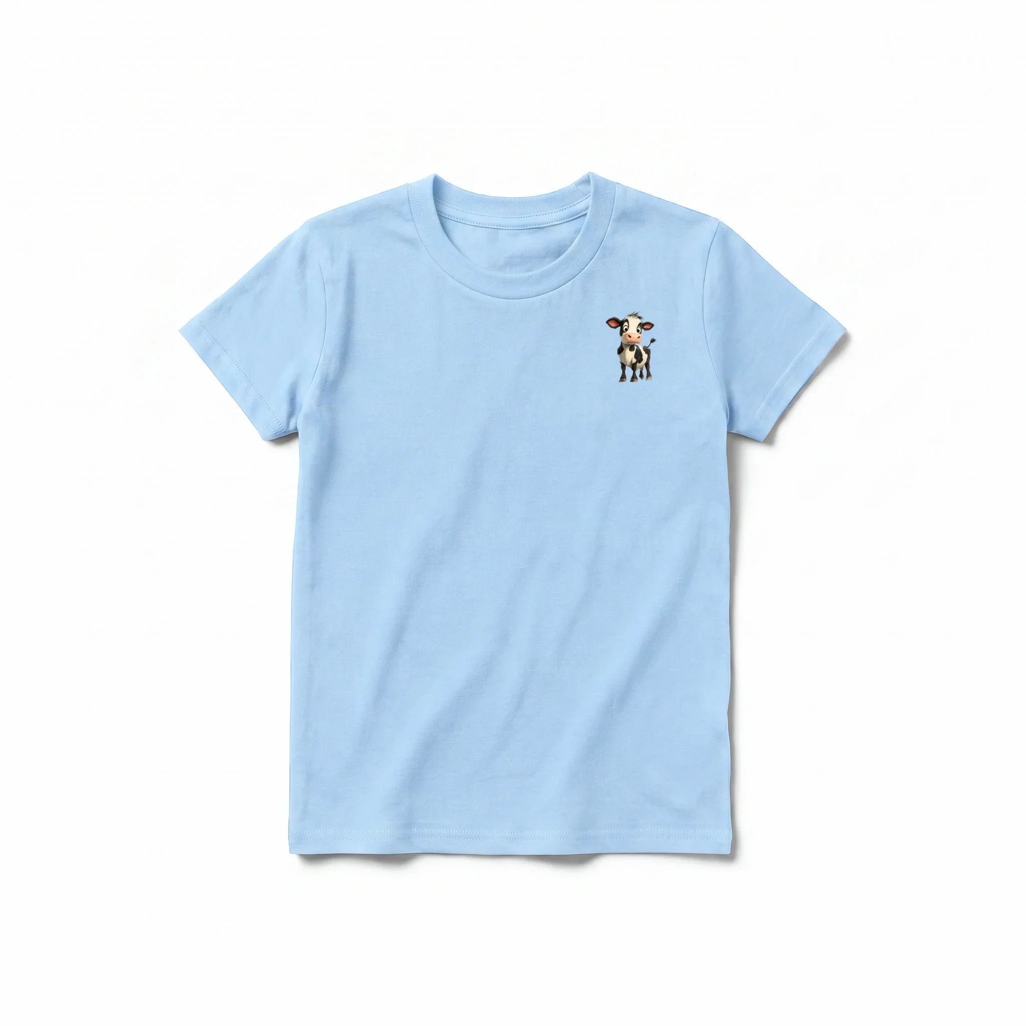 A powder short-sleeve crewneck t-shirt for youth featuring a graphic of a farm animal on the left chest.