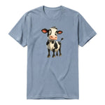 Un T-shirt steel-blue à manches courtes et col rond, orné d'un motif représentant un animal de la ferme sur le devant.