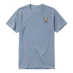 Un T-shirt steel-blue à manches courtes et col rond, orné d'un motif représentant un animal de la ferme sur la poitrine gauche.