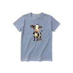 Un T-shirt steel-blue à manches courtes et col rond pour jeune, orné d'un motif représentant un animal de la ferme sur le devant.