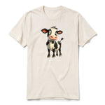 Un T-shirt blanc vintage à manches courtes et col rond, orné d'un motif représentant un animal de la ferme sur le devant.