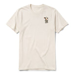 Un T-shirt blanc vintage à manches courtes et col rond, orné d'un motif représentant un animal de la ferme sur la poitrine gauche.