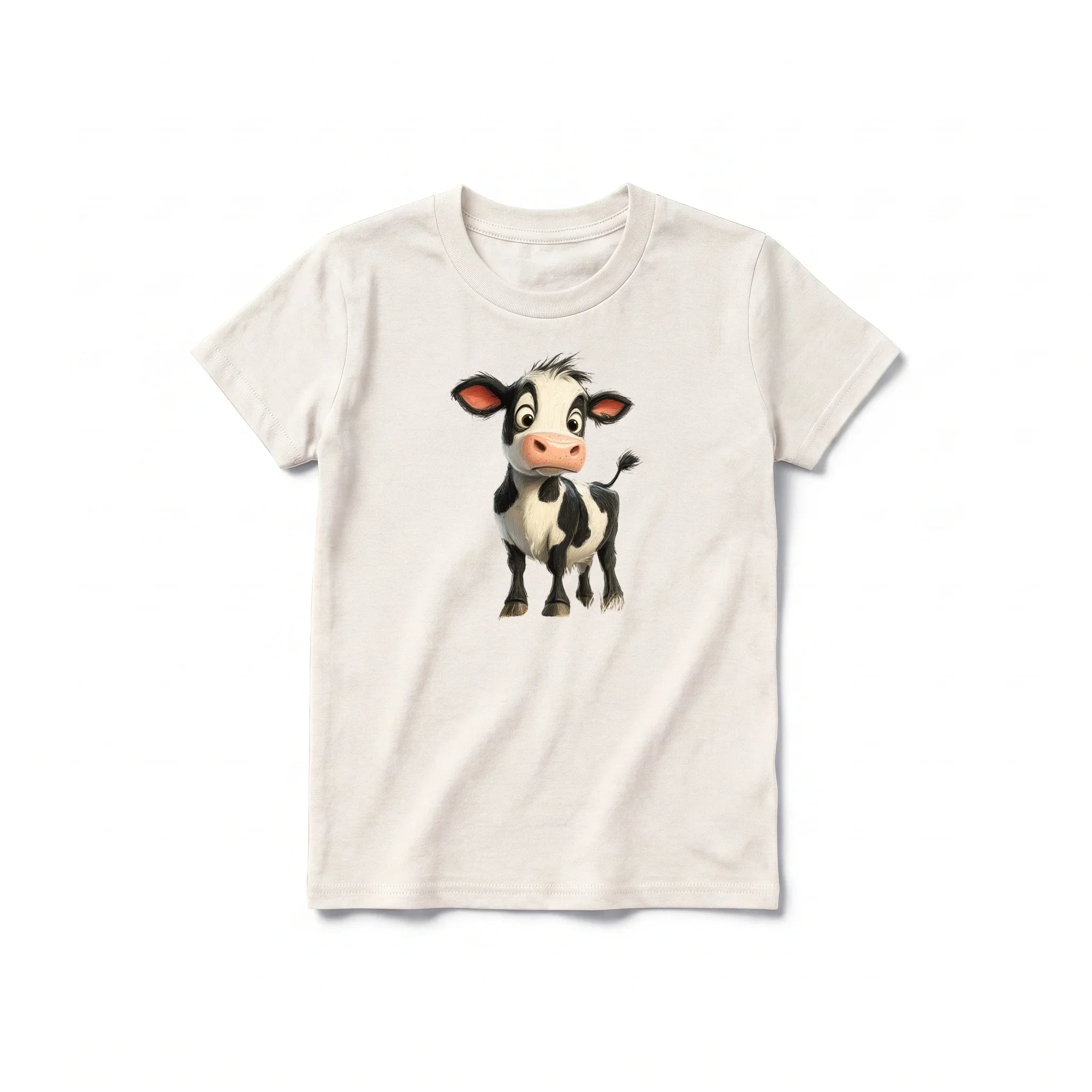 Un T-shirt blanc vintage à manches courtes et col rond pour jeune, orné d'un motif représentant un animal de la ferme sur le devant.