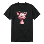 A black short-sleeve crewneck t-shirt for adult featuring a graphic of a farm animal on the front.