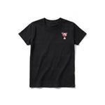 A black short-sleeve crewneck t-shirt for youth featuring a graphic of a farm animal on the left chest.
