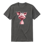 Un T-shirt charbon à manches courtes et col rond, orné d'un motif représentant un animal de la ferme sur le devant.