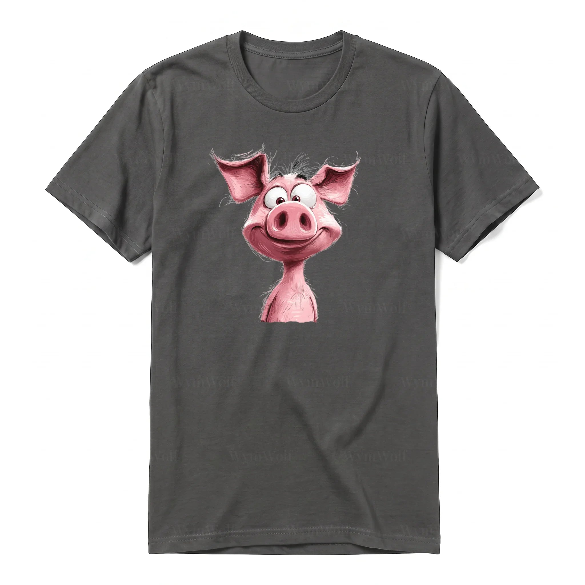 Un T-shirt charbon à manches courtes et col rond, orné d'un motif représentant un animal de la ferme sur le devant.