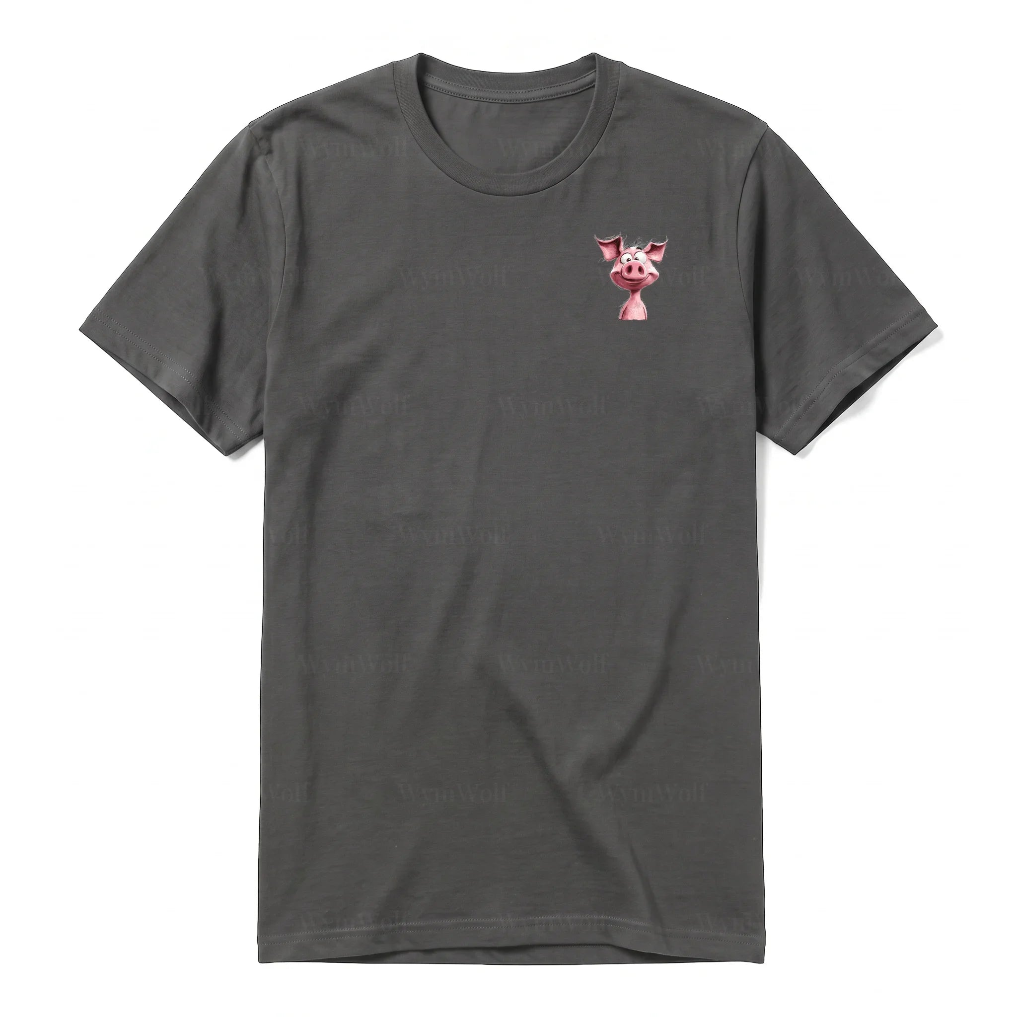 Un T-shirt charbon à manches courtes et col rond, orné d'un motif représentant un animal de la ferme sur la poitrine gauche.