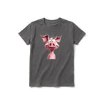 Un T-shirt charbon à manches courtes et col rond pour jeune, orné d'un motif représentant un animal de la ferme sur le devant.