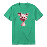 Un T-shirt kelly à manches courtes et col rond, orné d'un motif représentant un animal de la ferme sur le devant.