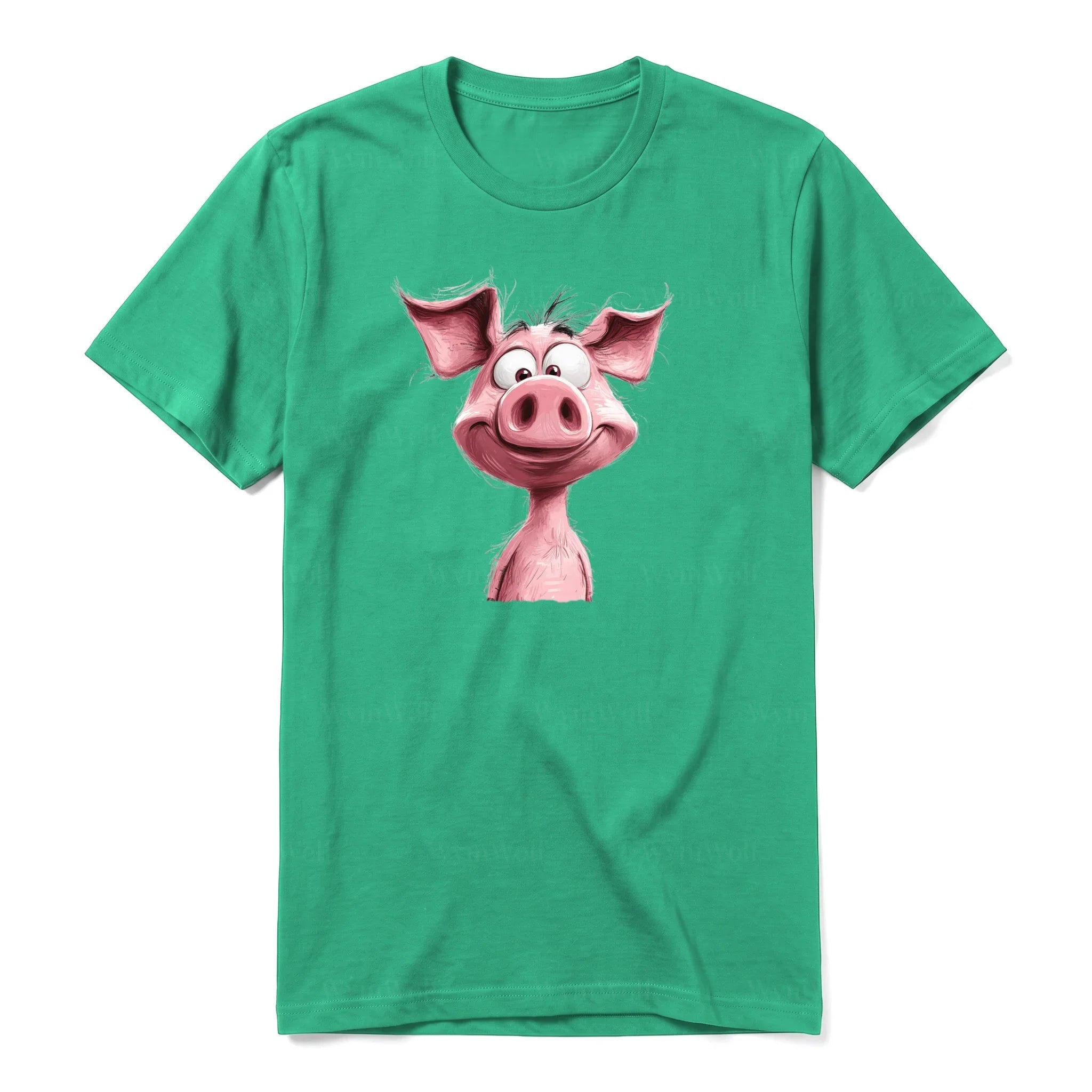 Un T-shirt kelly à manches courtes et col rond, orné d'un motif représentant un animal de la ferme sur le devant.
