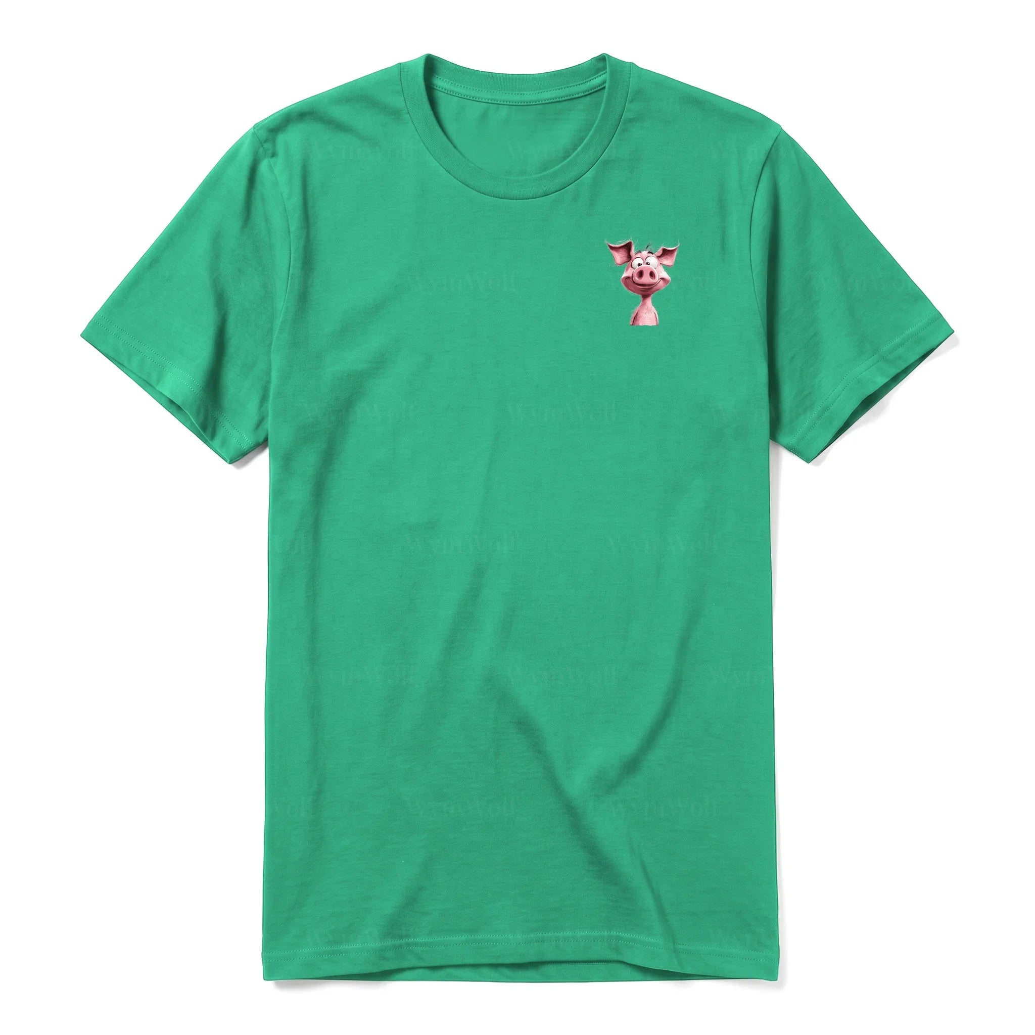 Un T-shirt kelly à manches courtes et col rond, orné d'un motif représentant un animal de la ferme sur la poitrine gauche.
