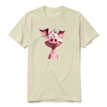 A latte short-sleeve crewneck t-shirt for adult featuring a graphic of a farm animal on the front.