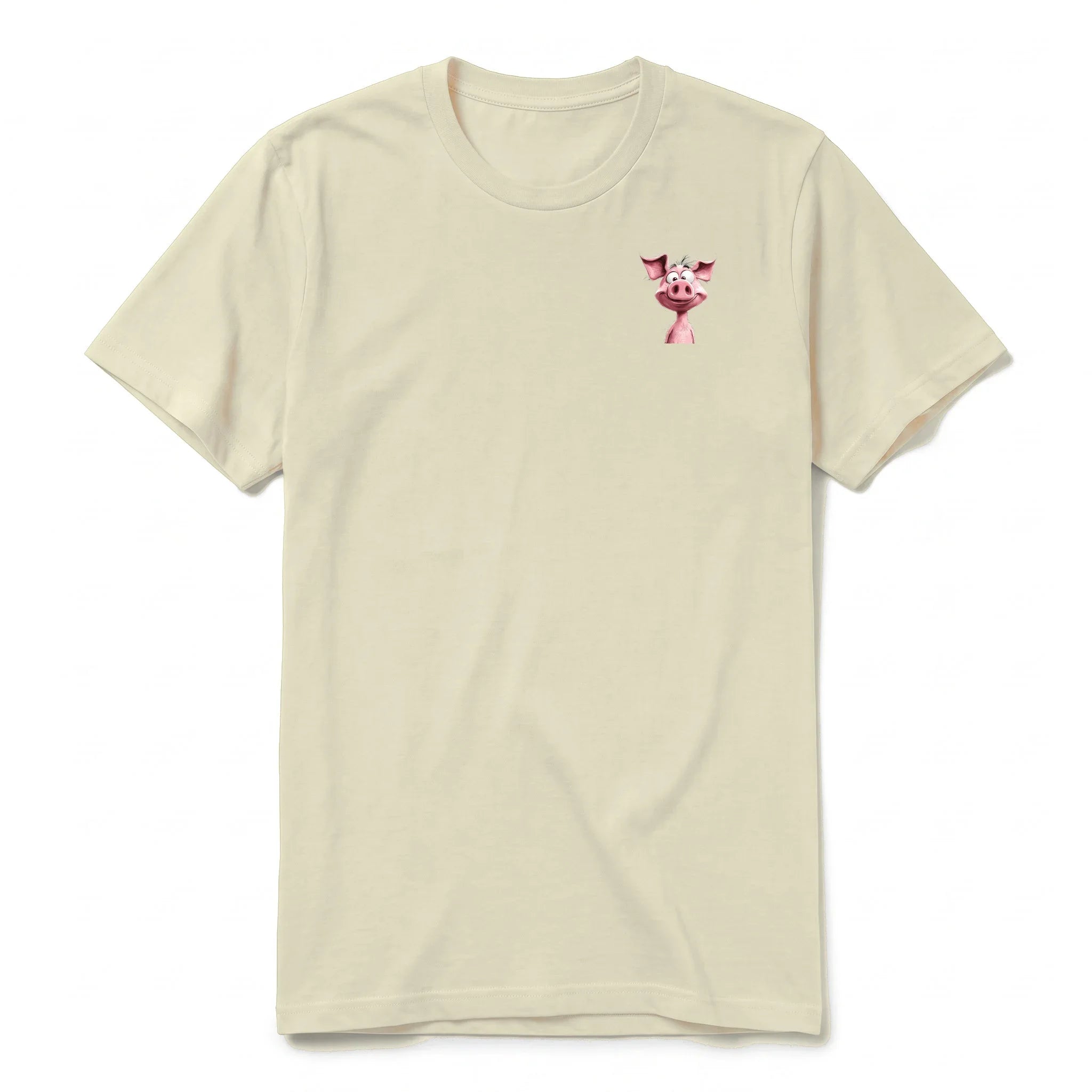 A latte short-sleeve crewneck t-shirt for adult featuring a graphic of a farm animal on the left chest.
