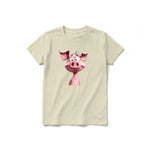 A latte short-sleeve crewneck t-shirt for youth featuring a graphic of a farm animal on the front.