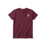 A maroon short-sleeve crewneck t-shirt for youth featuring a graphic of a farm animal on the left chest.