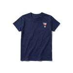 A navy short-sleeve crewneck t-shirt for youth featuring a graphic of a farm animal on the left chest.