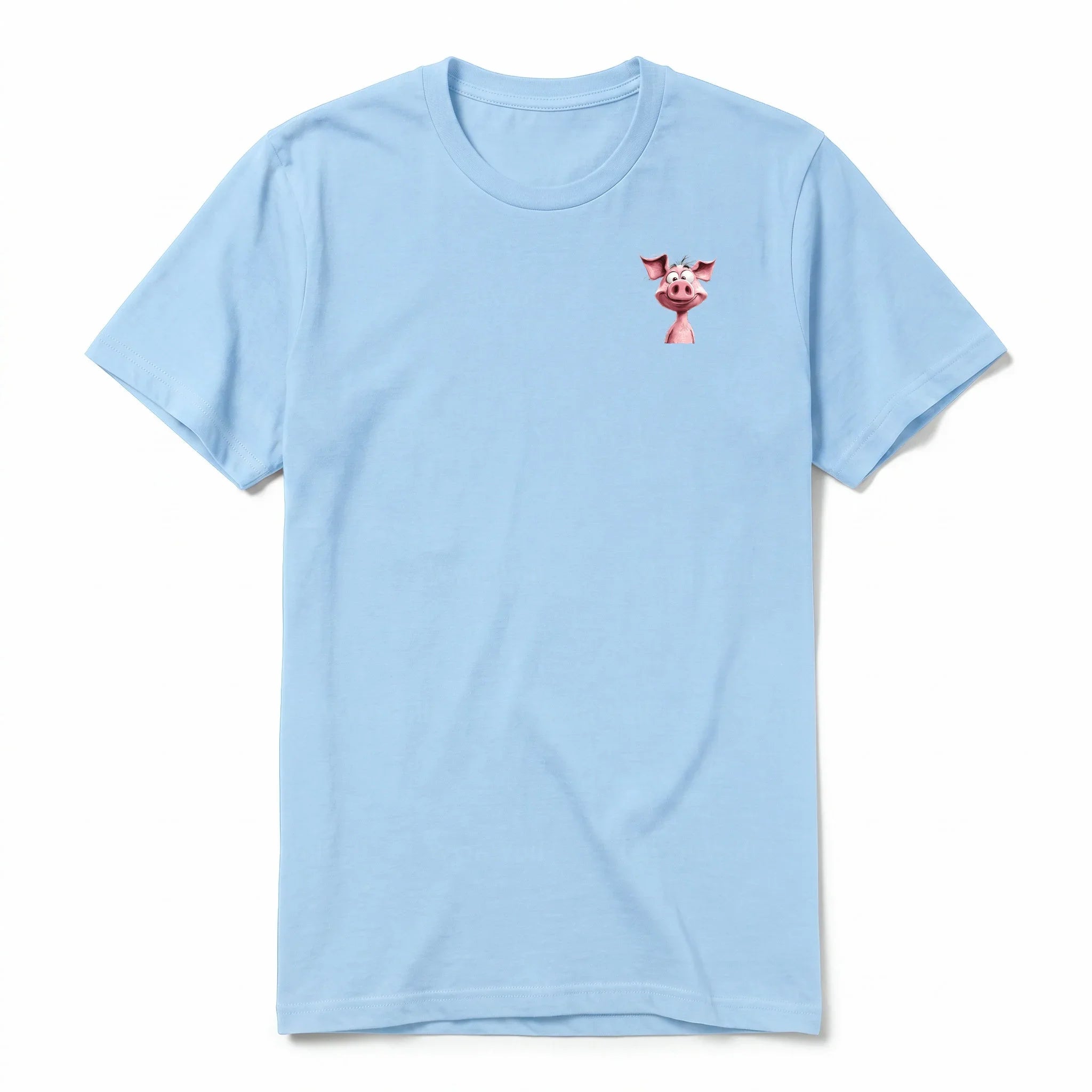 A powder short-sleeve crewneck t-shirt for adult featuring a graphic of a farm animal on the left chest.