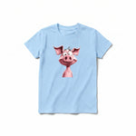 A powder short-sleeve crewneck t-shirt for youth featuring a graphic of a farm animal on the front.