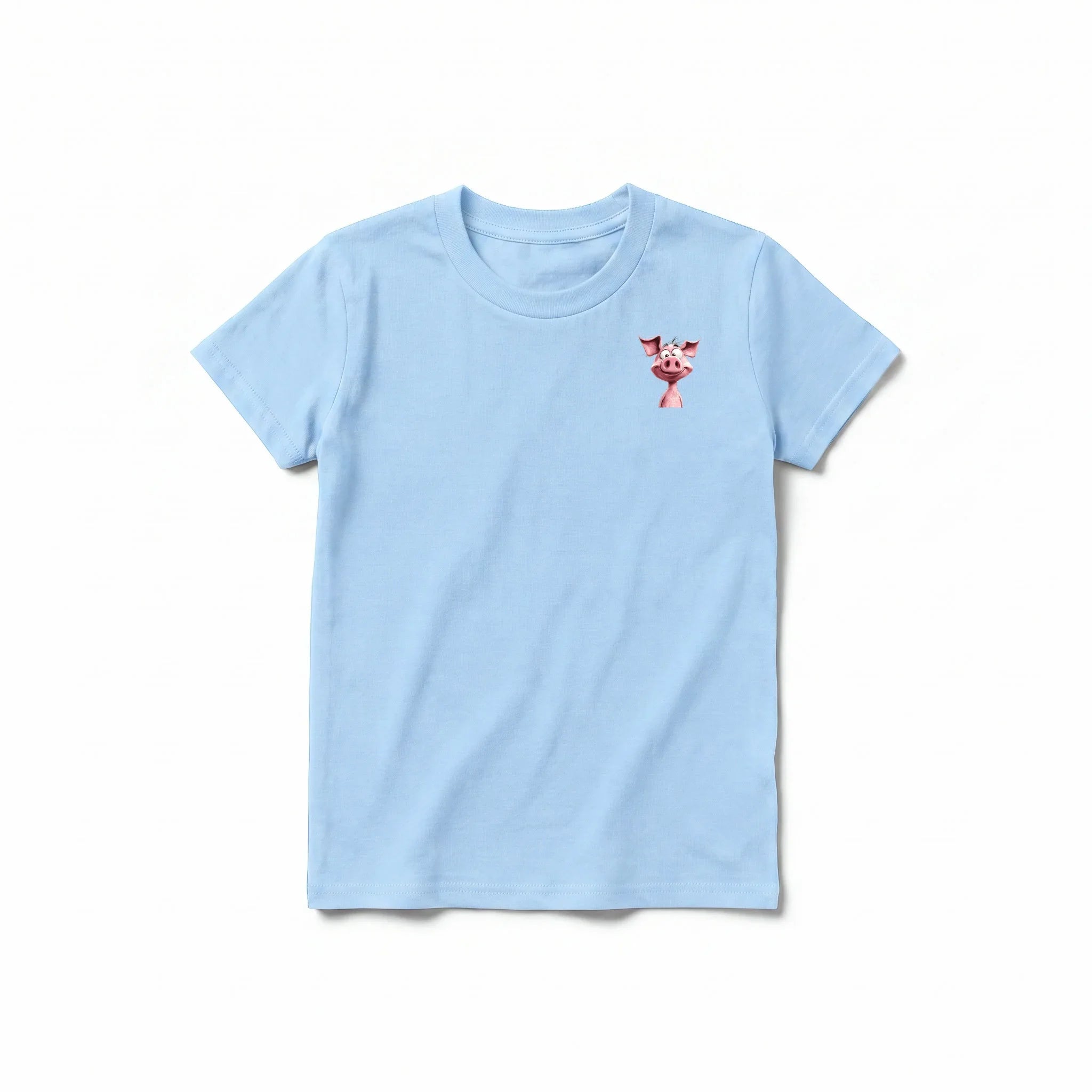 A powder short-sleeve crewneck t-shirt for youth featuring a graphic of a farm animal on the left chest.