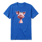 Un T-shirt royal à manches courtes et col rond, orné d'un motif représentant un animal de la ferme sur le devant.
