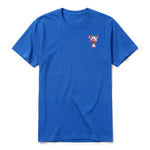 Un T-shirt royal à manches courtes et col rond, orné d'un motif représentant un animal de la ferme sur la poitrine gauche.