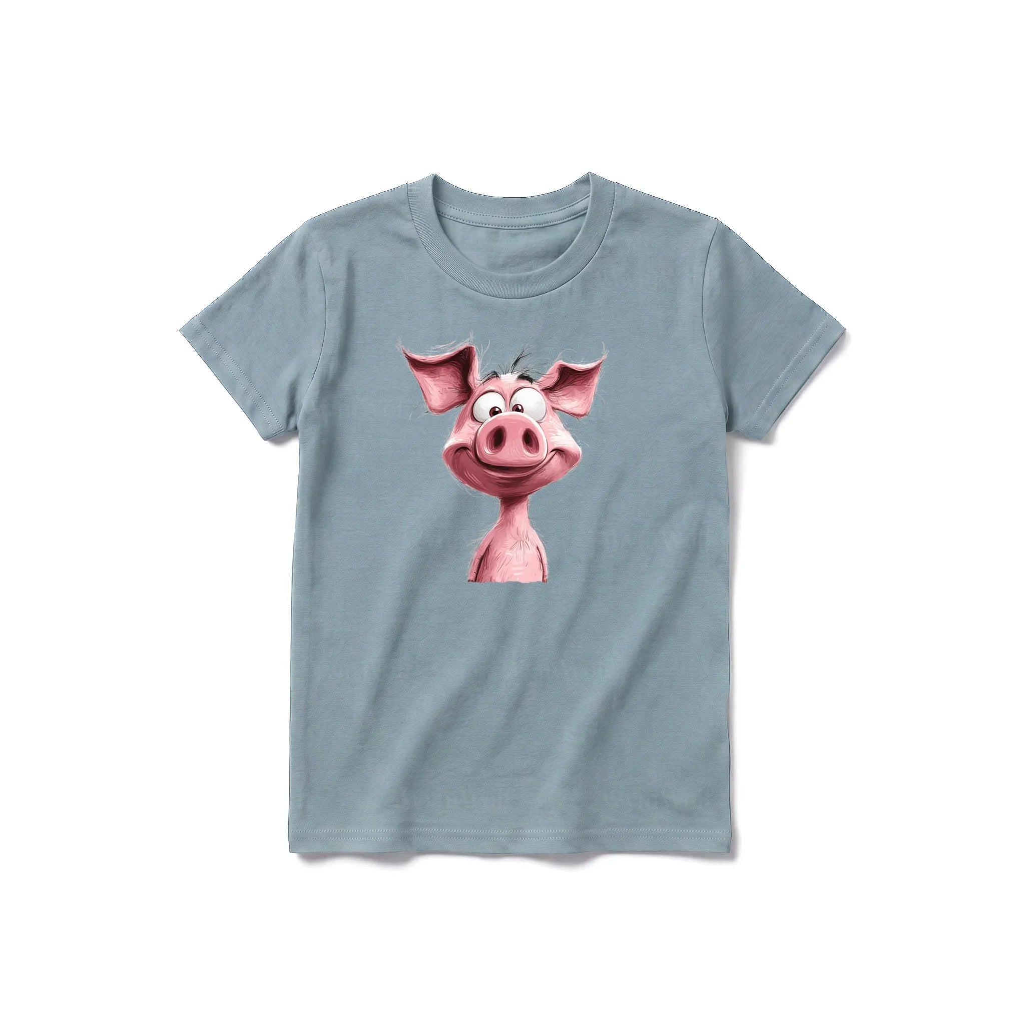 A sage short-sleeve crewneck t-shirt for youth featuring a graphic of a farm animal on the front.
