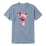 Un T-shirt steel-blue à manches courtes et col rond, orné d'un motif représentant un animal de la ferme sur le devant.