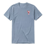 Un T-shirt steel-blue à manches courtes et col rond, orné d'un motif représentant un animal de la ferme sur la poitrine gauche.