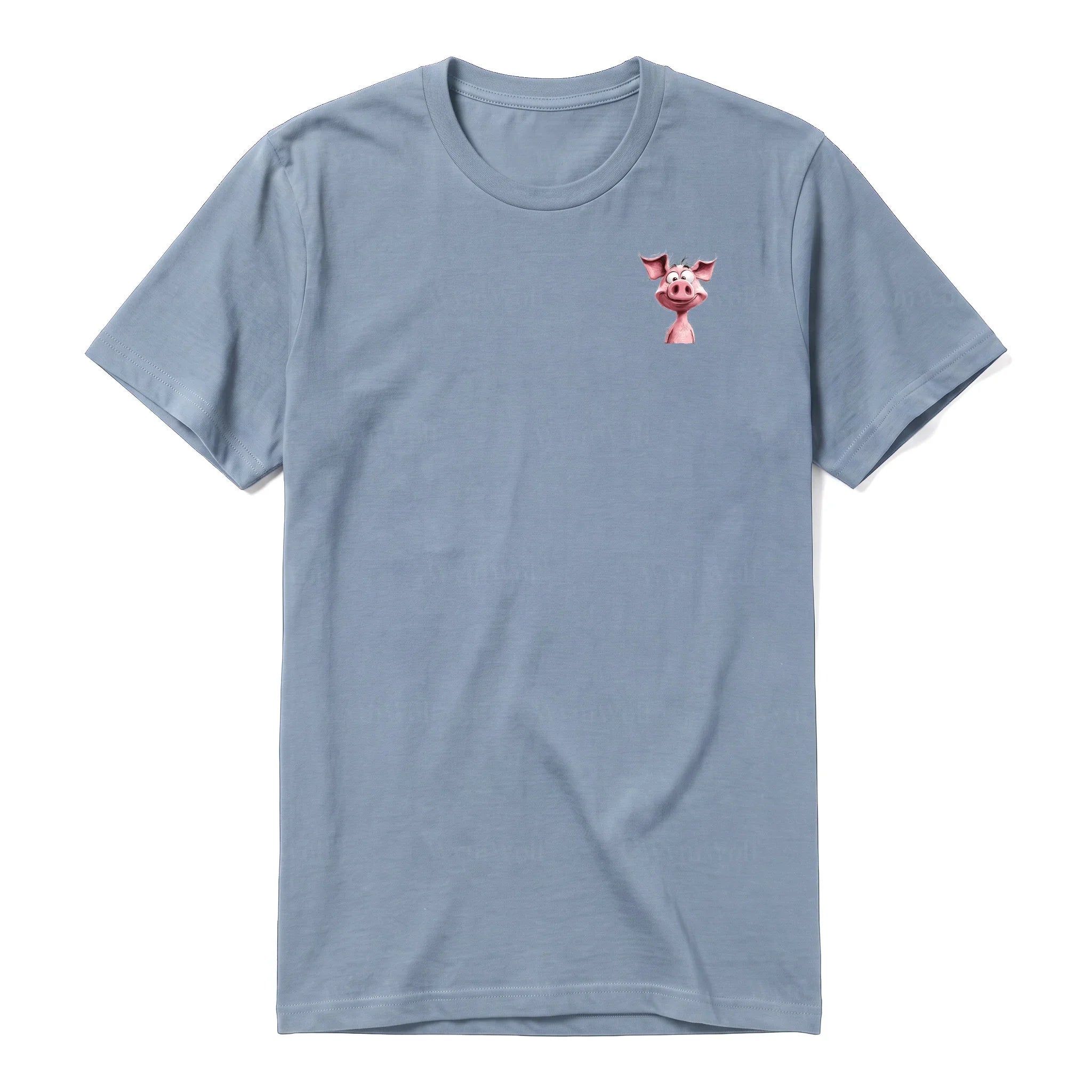 Un T-shirt steel-blue à manches courtes et col rond, orné d'un motif représentant un animal de la ferme sur la poitrine gauche.