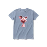 Un T-shirt steel-blue à manches courtes et col rond pour jeune, orné d'un motif représentant un animal de la ferme sur le devant.