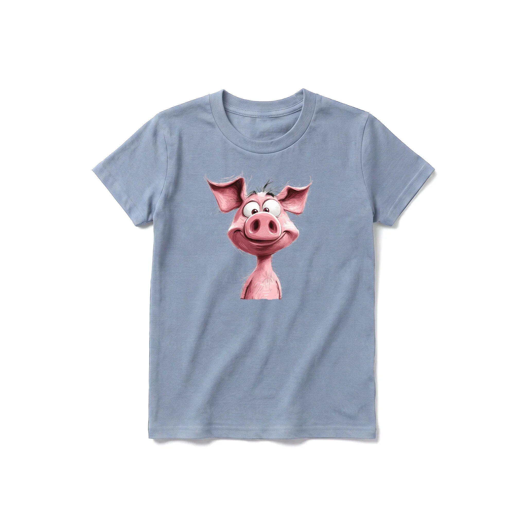Un T-shirt steel-blue à manches courtes et col rond pour jeune, orné d'un motif représentant un animal de la ferme sur le devant.