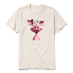 Un T-shirt blanc vintage à manches courtes et col rond, orné d'un motif représentant un animal de la ferme sur le devant.