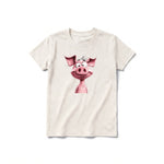 Un T-shirt blanc vintage à manches courtes et col rond pour jeune, orné d'un motif représentant un animal de la ferme sur le devant.