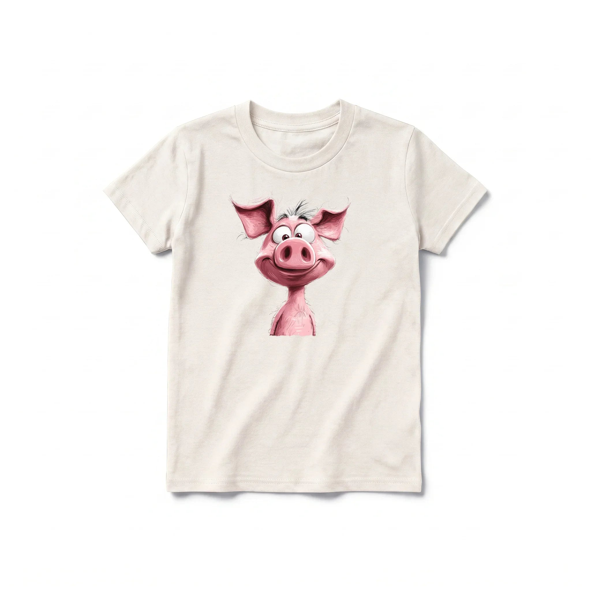 Un T-shirt blanc vintage à manches courtes et col rond pour jeune, orné d'un motif représentant un animal de la ferme sur le devant.