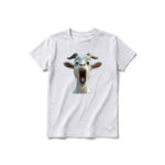 A ash grey short-sleeve crewneck t-shirt for youth featuring a graphic of a farm animal on the front.