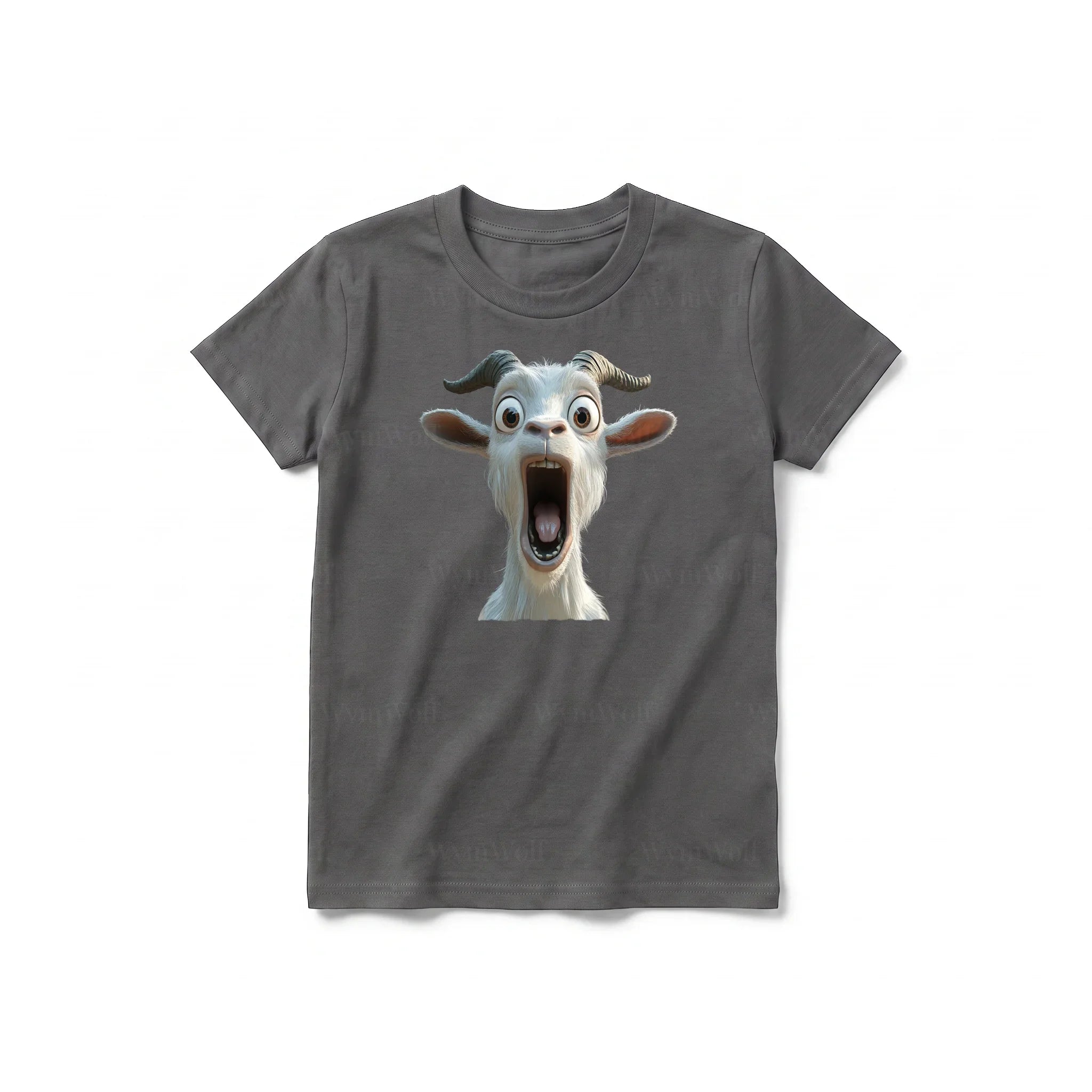 Un T-shirt charbon à manches courtes et col rond pour jeune, orné d'un motif représentant un animal de la ferme sur le devant.