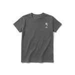 Un T-shirt charbon à manches courtes et col rond pour jeune, orné d'un motif représentant un animal de la ferme sur la poitrine gauche.