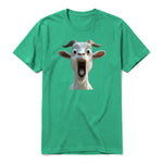 A kelly short-sleeve crewneck t-shirt for adult featuring a graphic of a farm animal on the front.