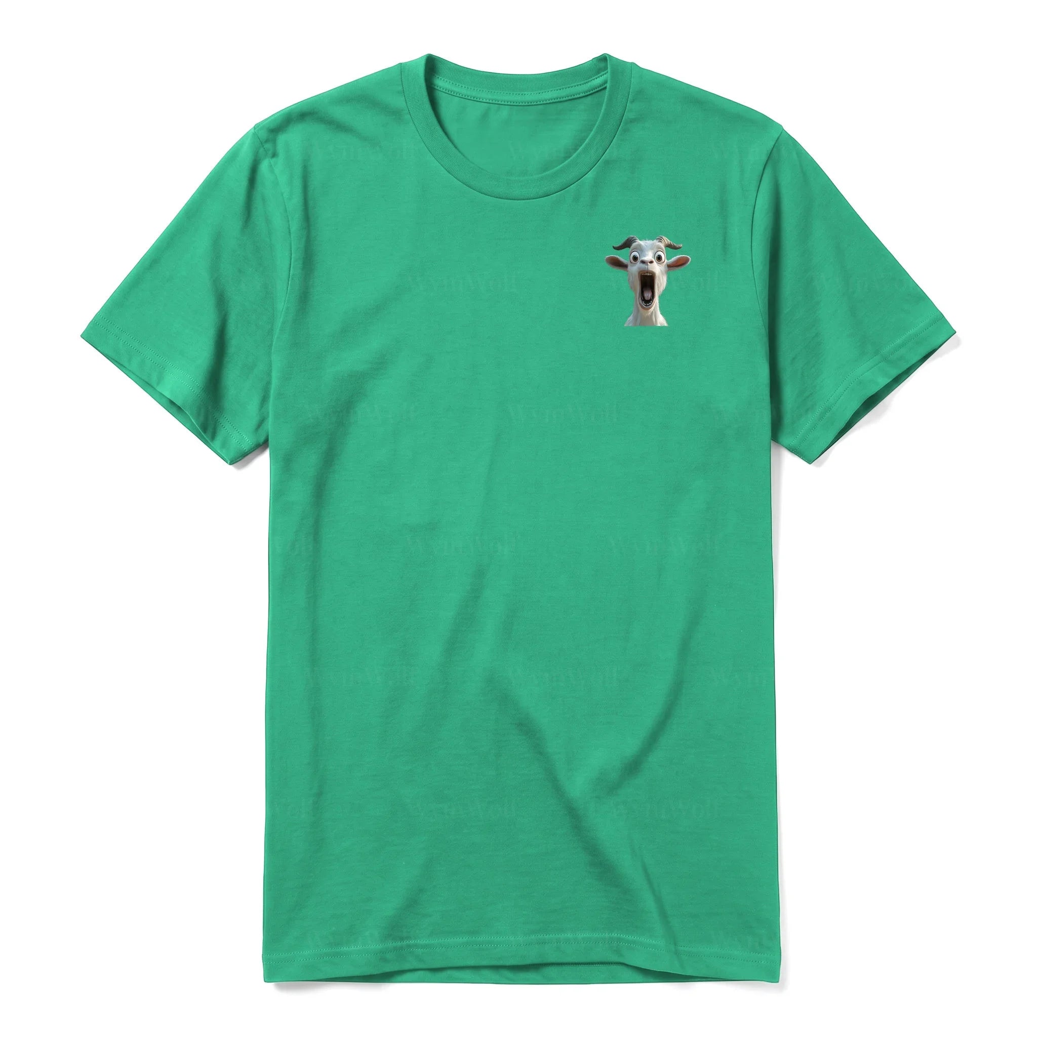 A kelly short-sleeve crewneck t-shirt for adult featuring a graphic of a farm animal on the left chest.