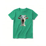 A kelly short-sleeve crewneck t-shirt for youth featuring a graphic of a farm animal on the front.
