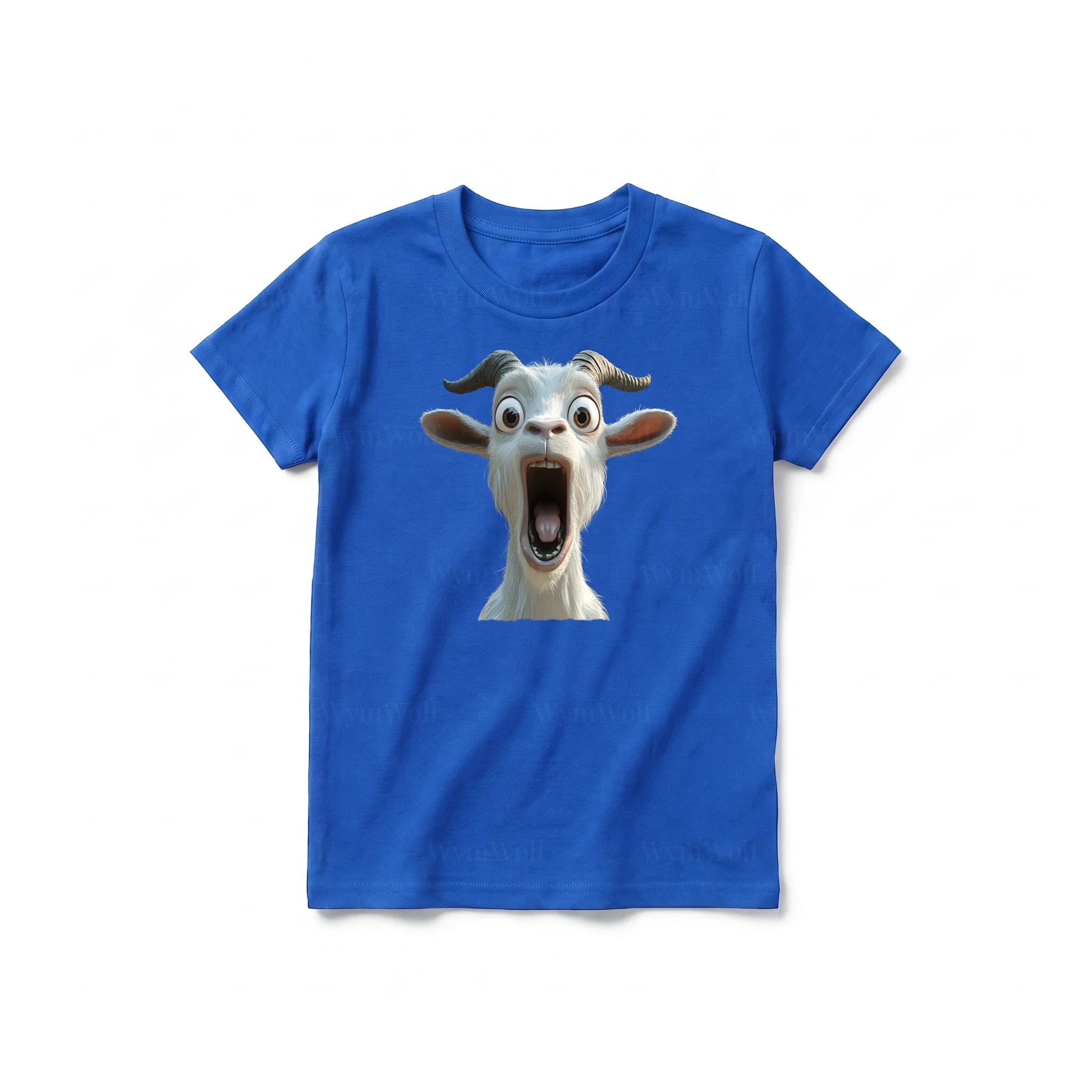 A royal short-sleeve crewneck t-shirt for youth featuring a graphic of a farm animal on the front.