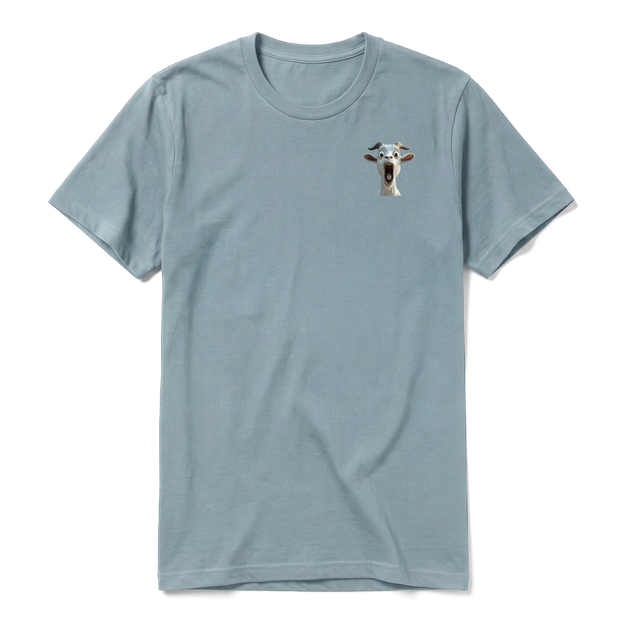 Un T-shirt sauge à manches courtes et col rond, orné d'un motif représentant un animal de la ferme sur la poitrine gauche.