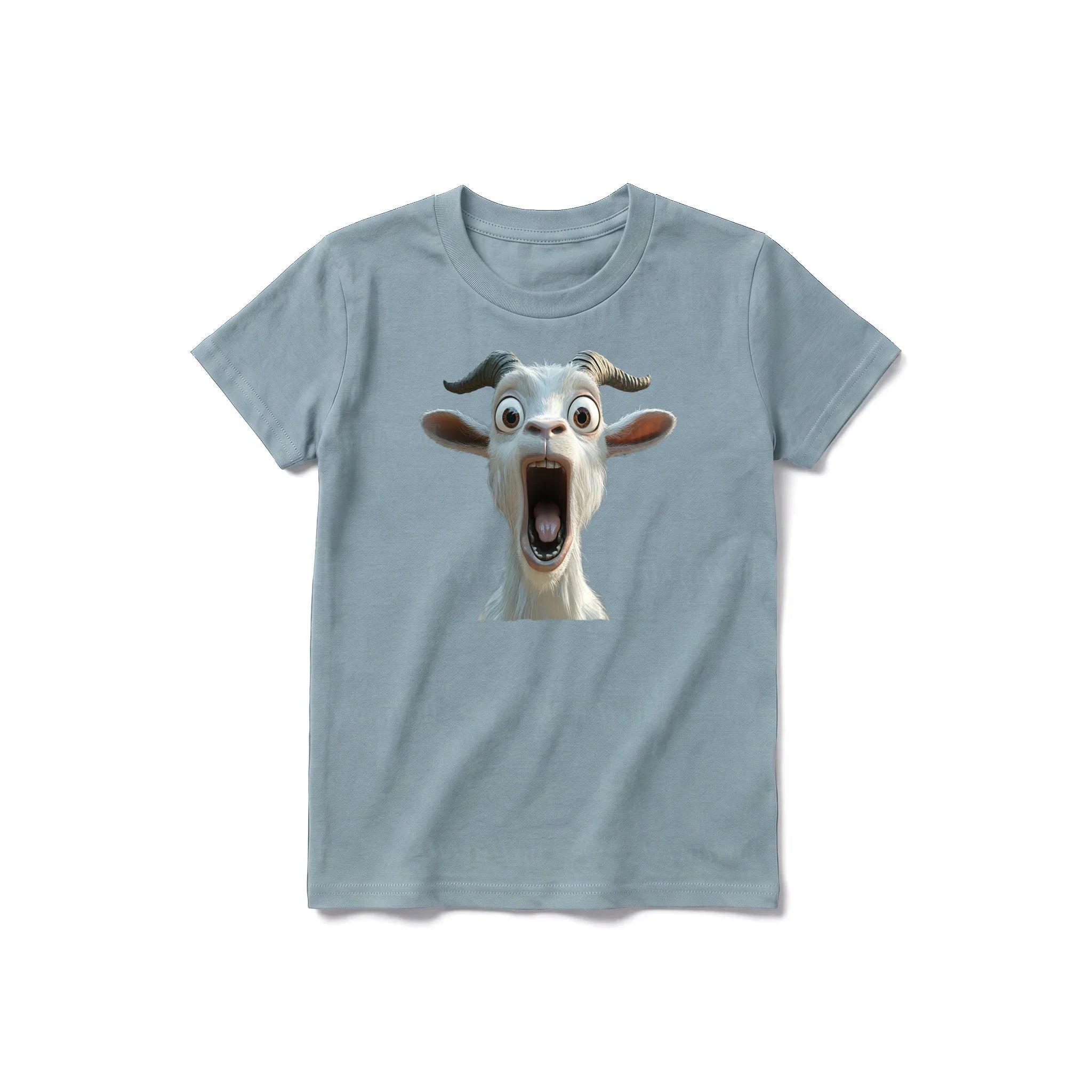 Un T-shirt sauge à manches courtes et col rond pour jeune, orné d'un motif représentant un animal de la ferme sur le devant.