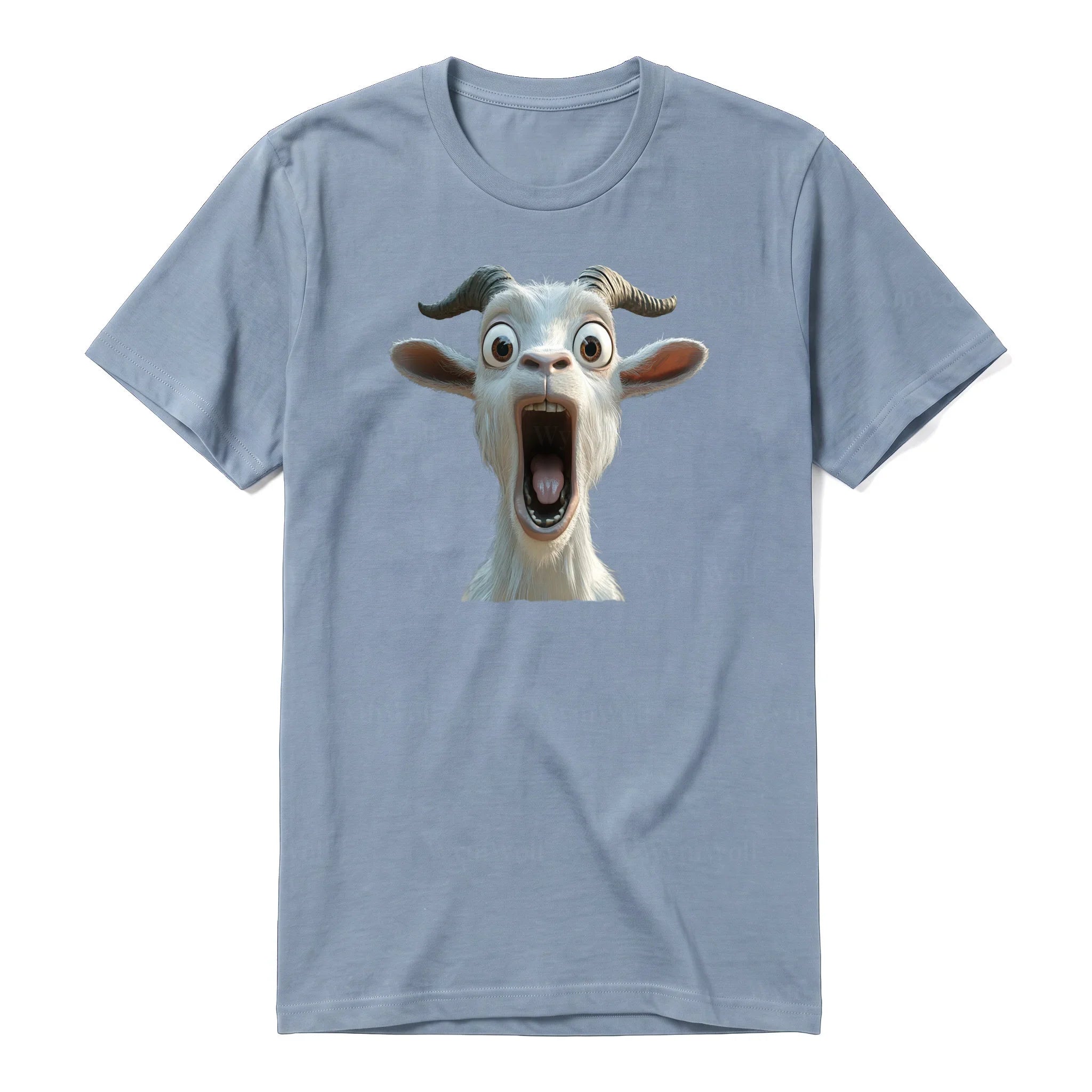 A steel-blue short-sleeve crewneck t-shirt for adult featuring a graphic of a farm animal on the front.