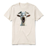 Un T-shirt blanc vintage à manches courtes et col rond, orné d'un motif représentant un animal de la ferme sur le devant.