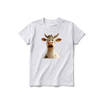 A ash grey short-sleeve crewneck t-shirt for youth featuring a graphic of a farm animal on the front.